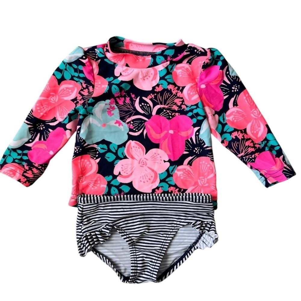Carters baby girl two piece swimsuit long sleeve rashguard floral size 3 months